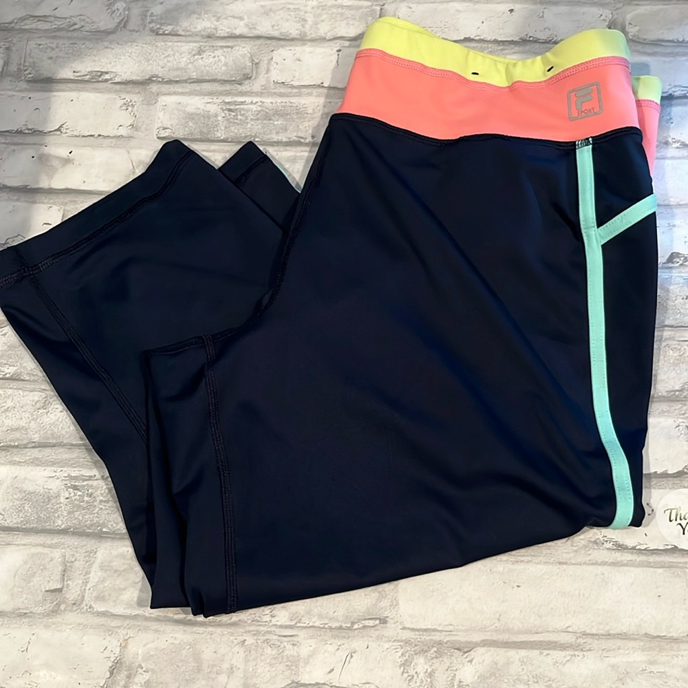 FILA sport XL poly spandex crop athletic pants yoga running blue bright colors